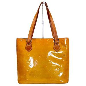 Authentic Louis Vuitton Shoulder Bag Houston Yellow Vernis Used LV Handbag Vinta